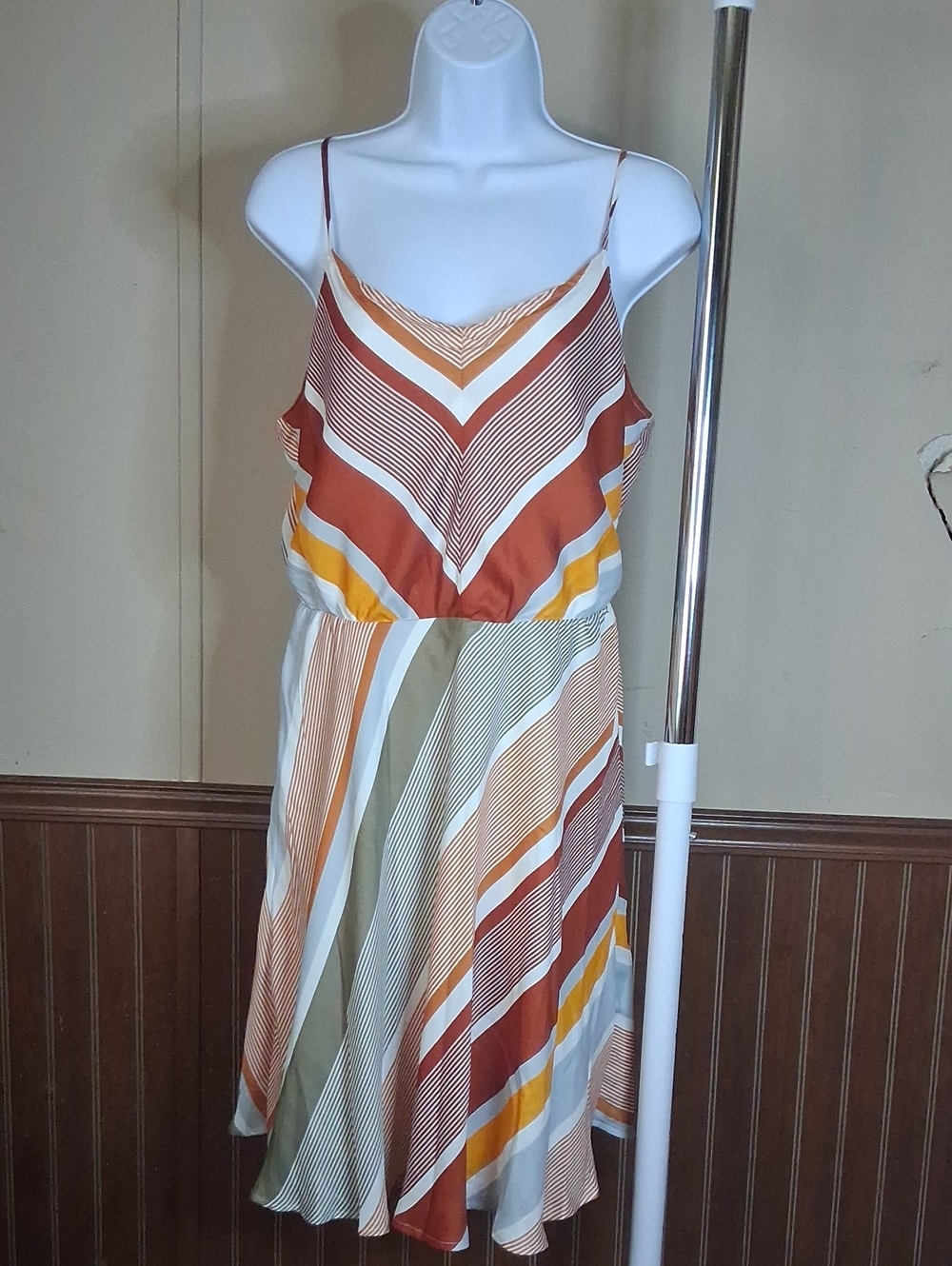 LC Lauren Conrad NWT Rust, Yellow & Cream Striped Spaghetti-Strap Midi Dress